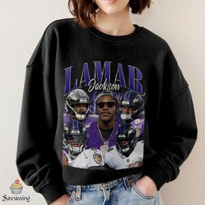 Lamar Jackson Vintage 90s Sweatshirt Retro NFL Ravens Football Crewneck Fan 05